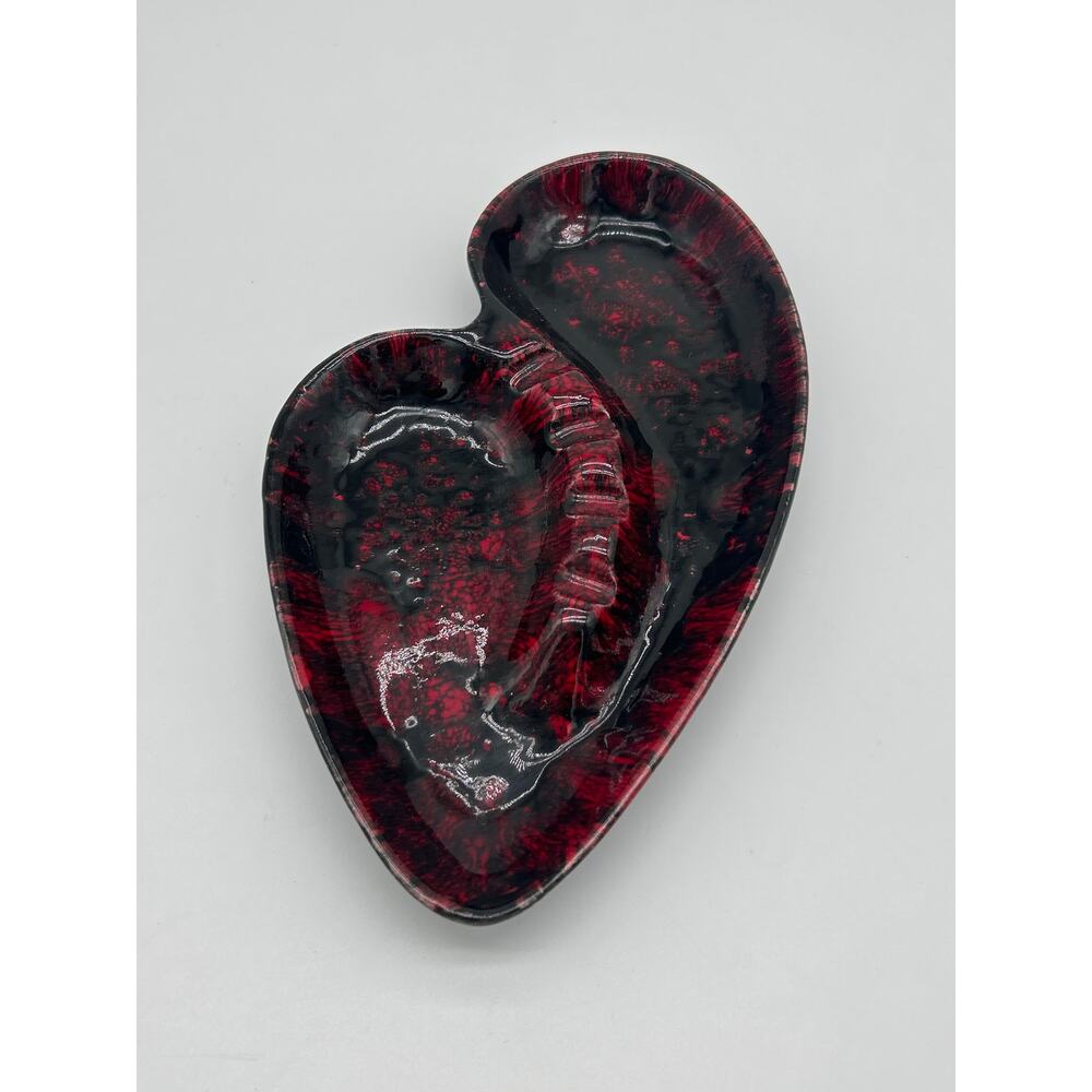 Vintage Lane & Co Van Nuys CA Heart Dish Red Black Drip Glaze MCM Trinket